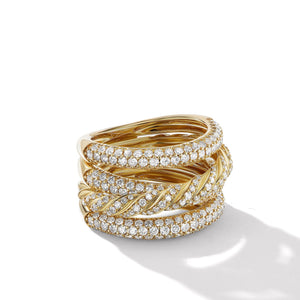 Pave Four Row Ring in 18K Yellow Gold with Diamonds