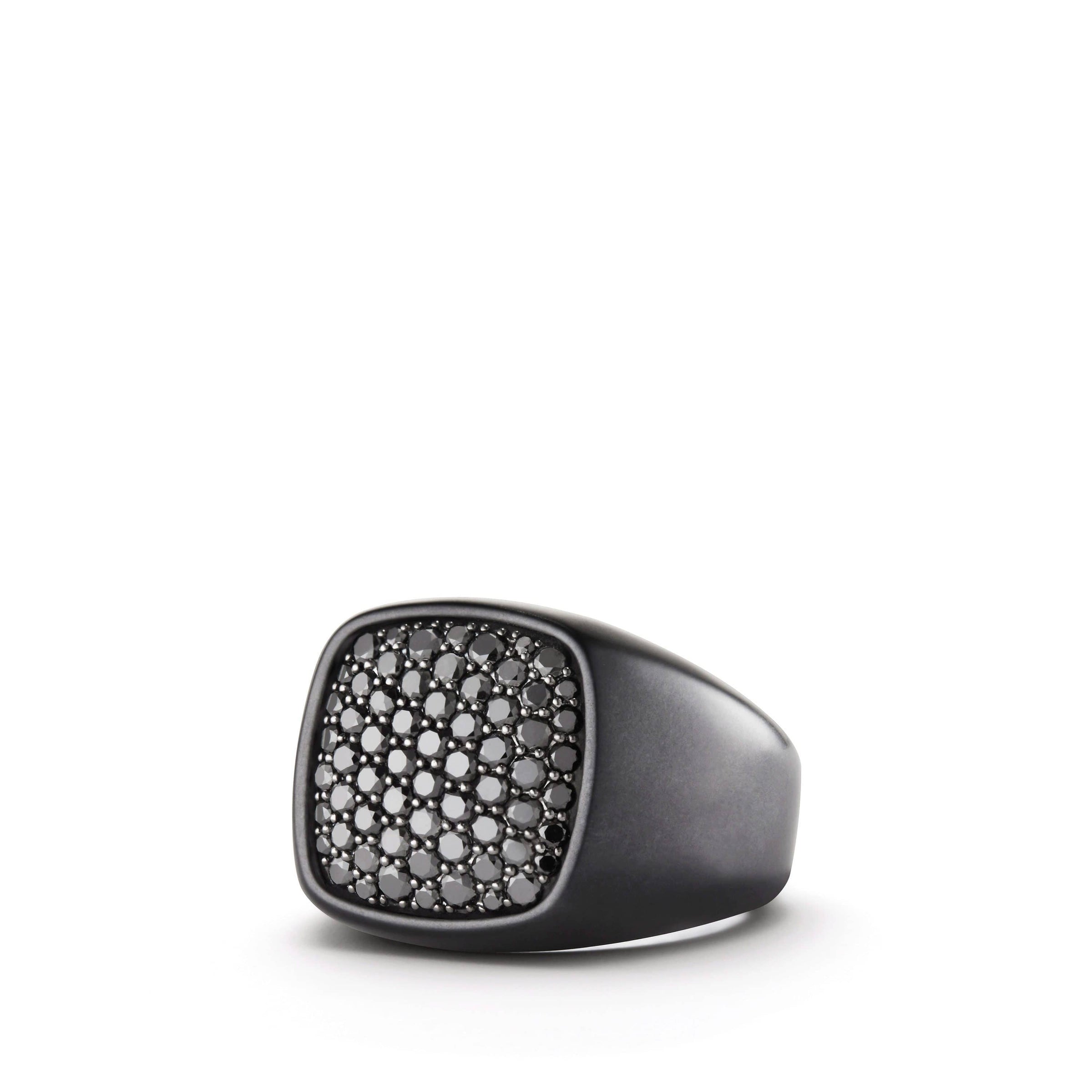 Pave Signet Ring with Black Diamonds and Black Titanium