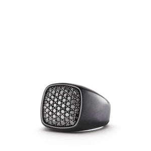Pave Signet Ring with Black Diamonds and Black Titanium
