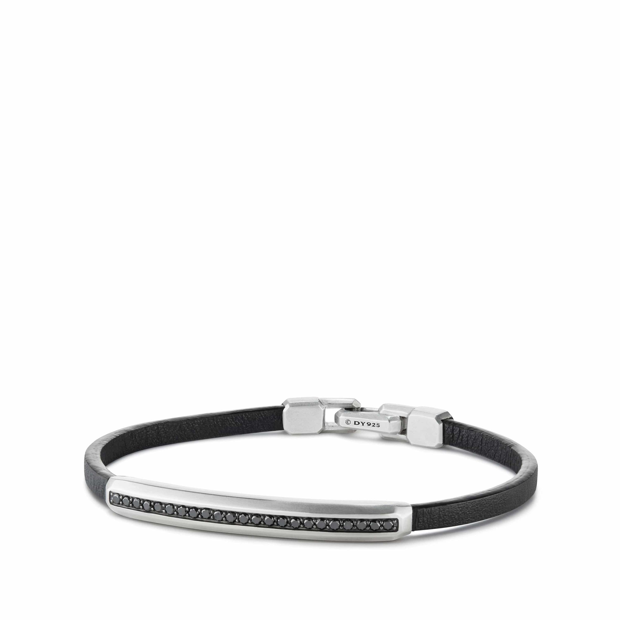 Pav頌eather ID Bracelet with Black Diamonds