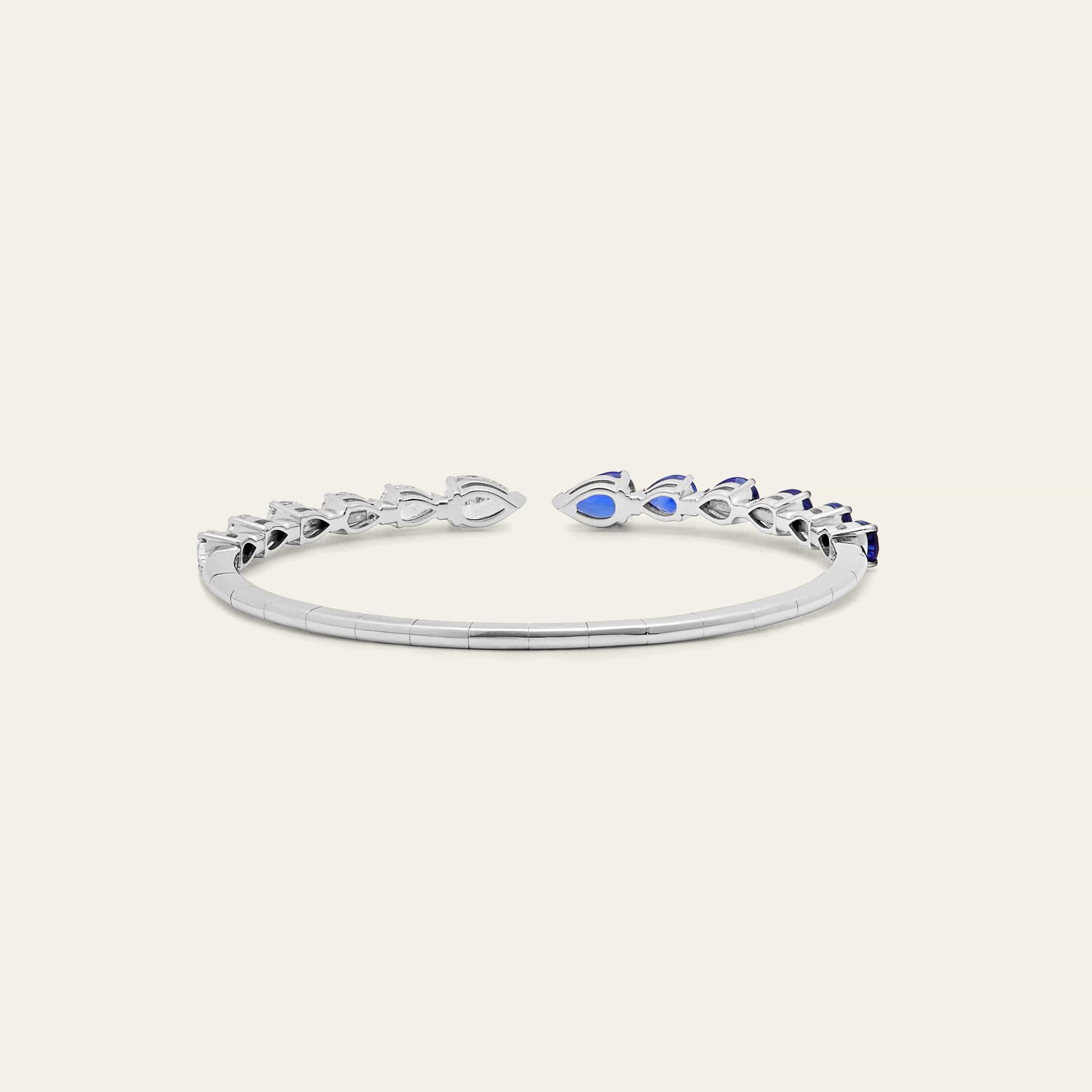Pear-Shaped Diamond and Blue Sapphire Cuff Bracelet