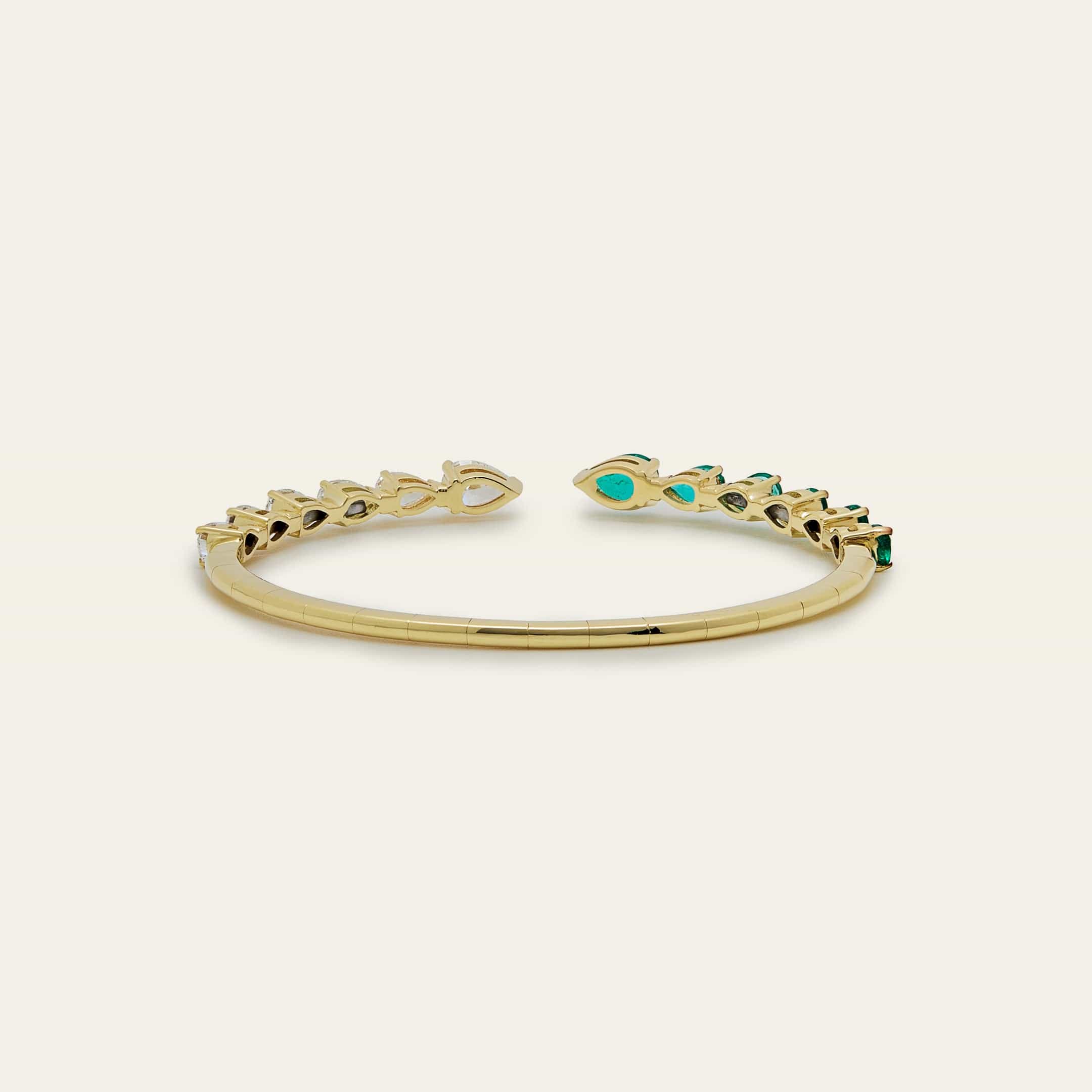 Pear-Shaped Diamond and Emerald Cuff Bracelet