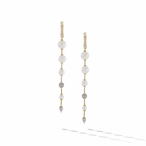 Pearl and Pave Drop Earrings in 18K Yellow Gold with Diamonds