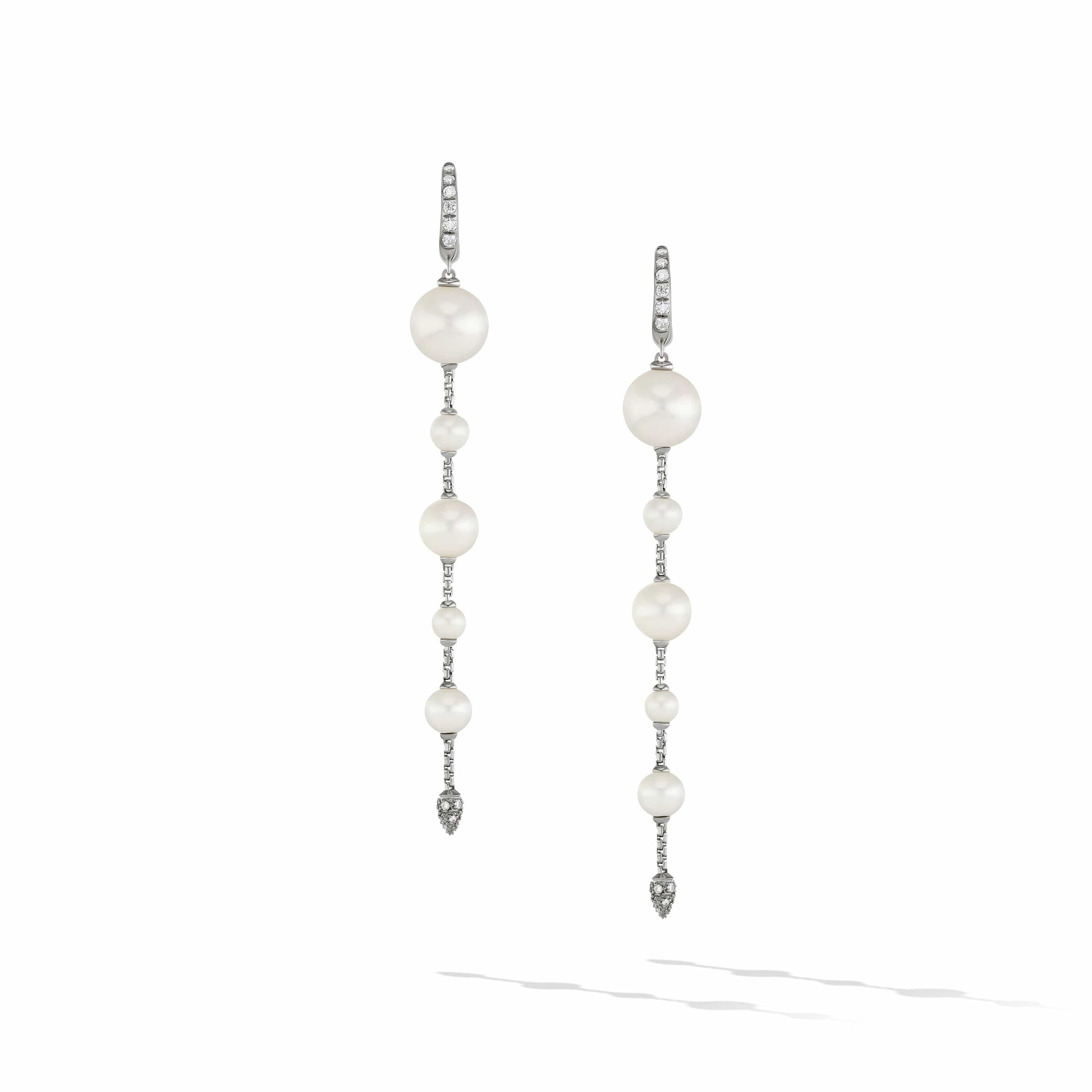 Pearl and Pave Drop Earrings in Sterling Silver with Diamonds