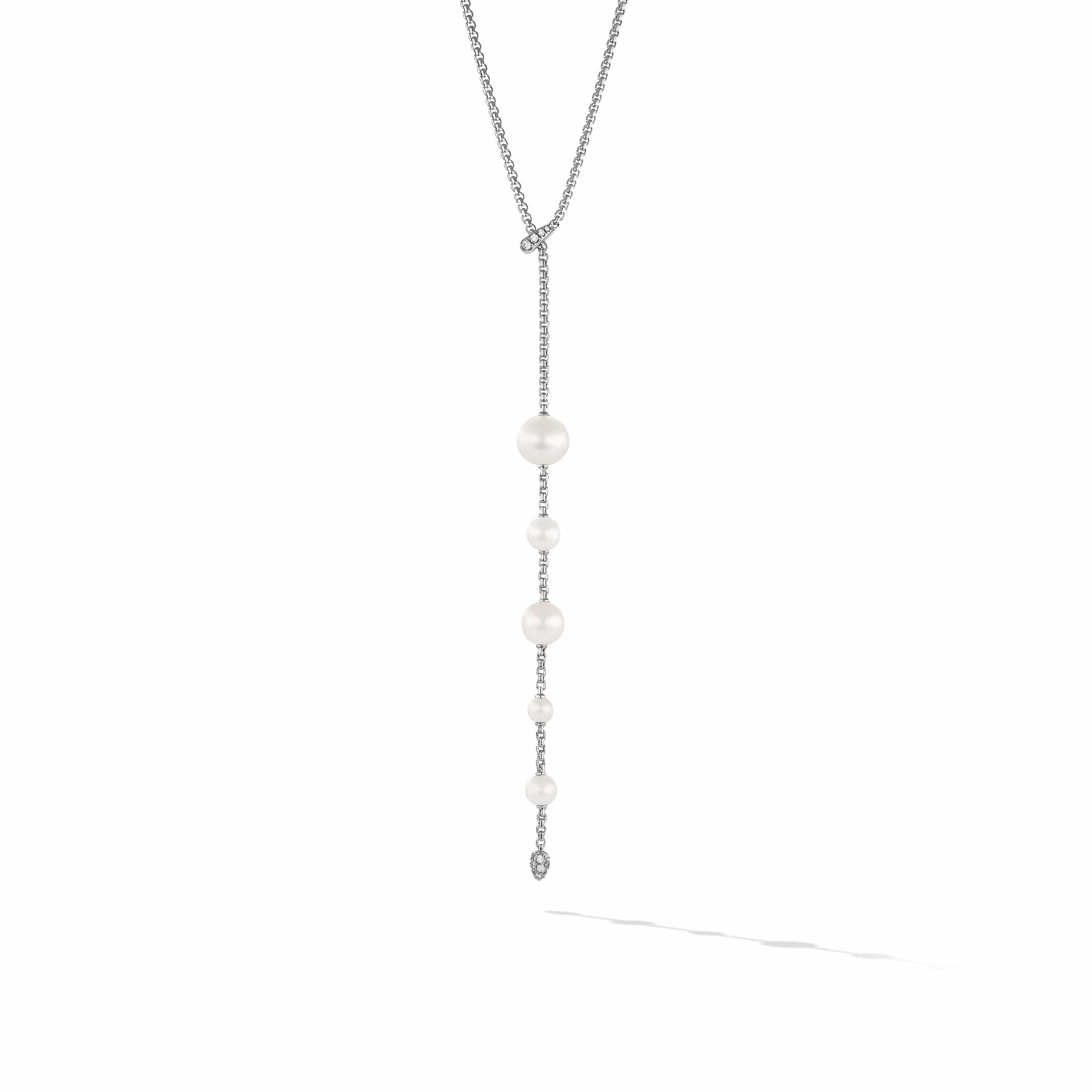 Pearl and Pave Necklace in Sterling Silver with Diamonds