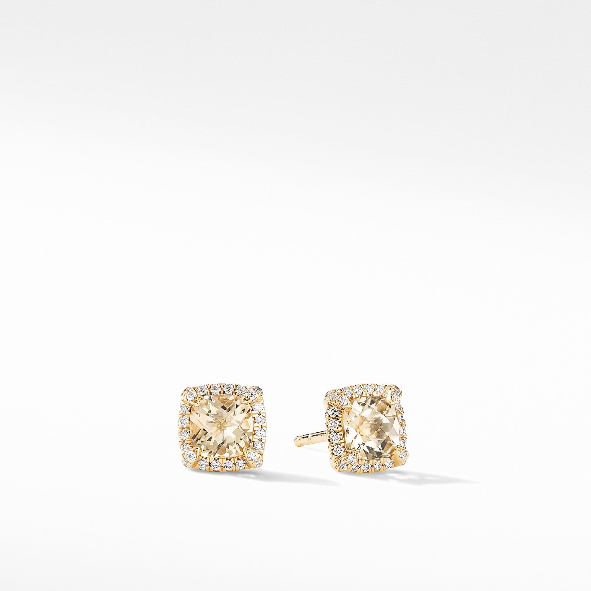Petite Châtelaine Pave Bezel Stud Earrings in 18K Yellow Gold with Champagne Citrine