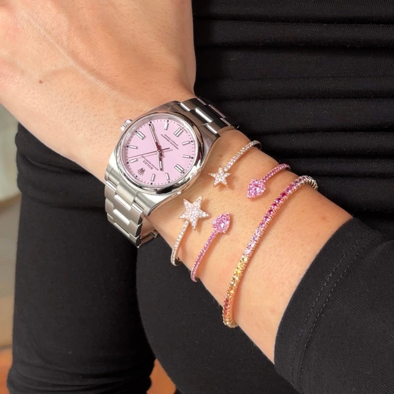 Pink Sapphire Flexible Cuff Bracelet