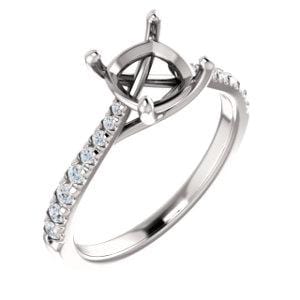 Platinum 7x7 mm Cushion 1/5 CTW Diamond Semi-Set French-Set Engagement Ring
