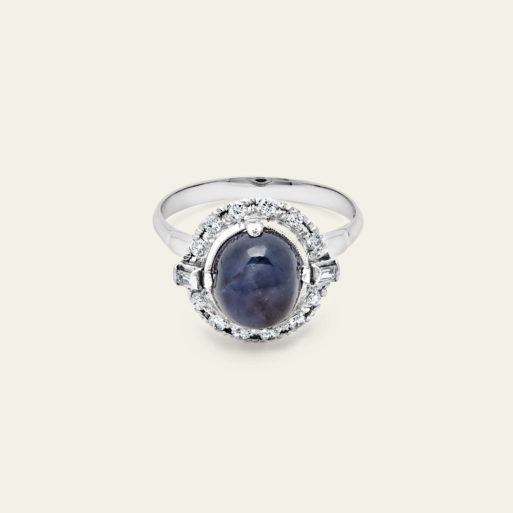 Platinum Antique Sapphire and Diamond Ring