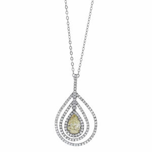 1.59ct. Fancy Light Yellow Center Diamond Loop Pendant with 1.00ct. Micro Pave Side Diamonds Set In Platinum, Pear Cut
