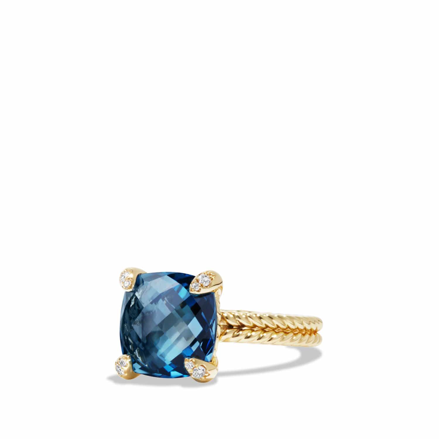 Ring with Hampton Blue Topaz and Diamonds in 18K Gold