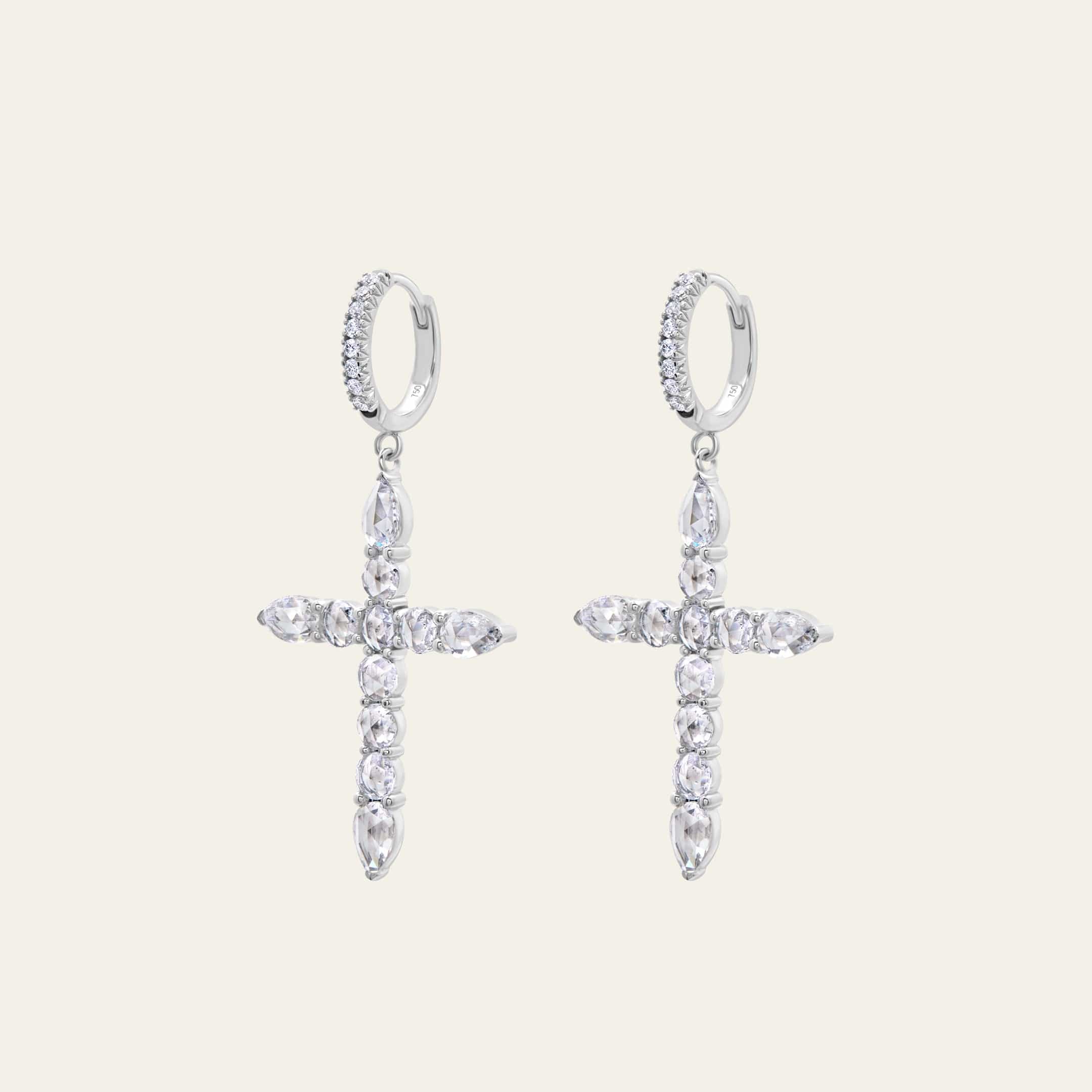 Rose-Cut Diamond Cross Earrings