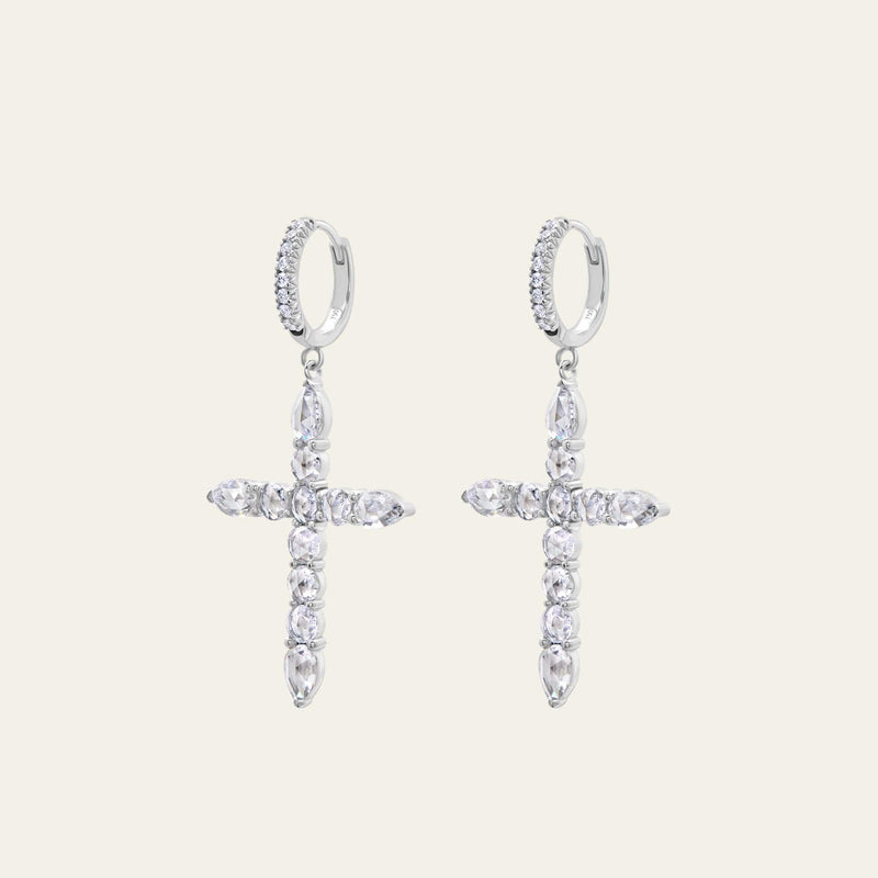 Rose-Cut Diamond Cross Earrings