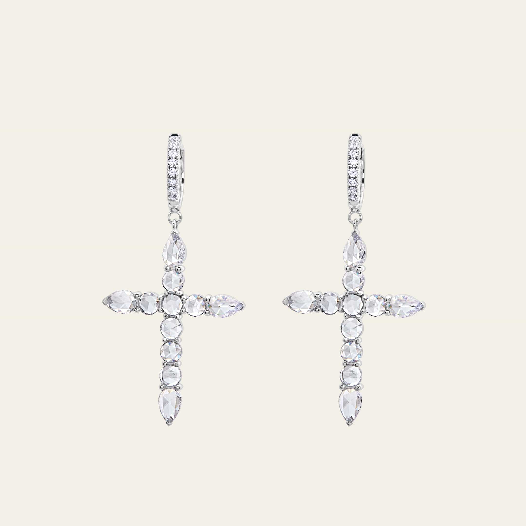 Rose-Cut Diamond Cross Earrings