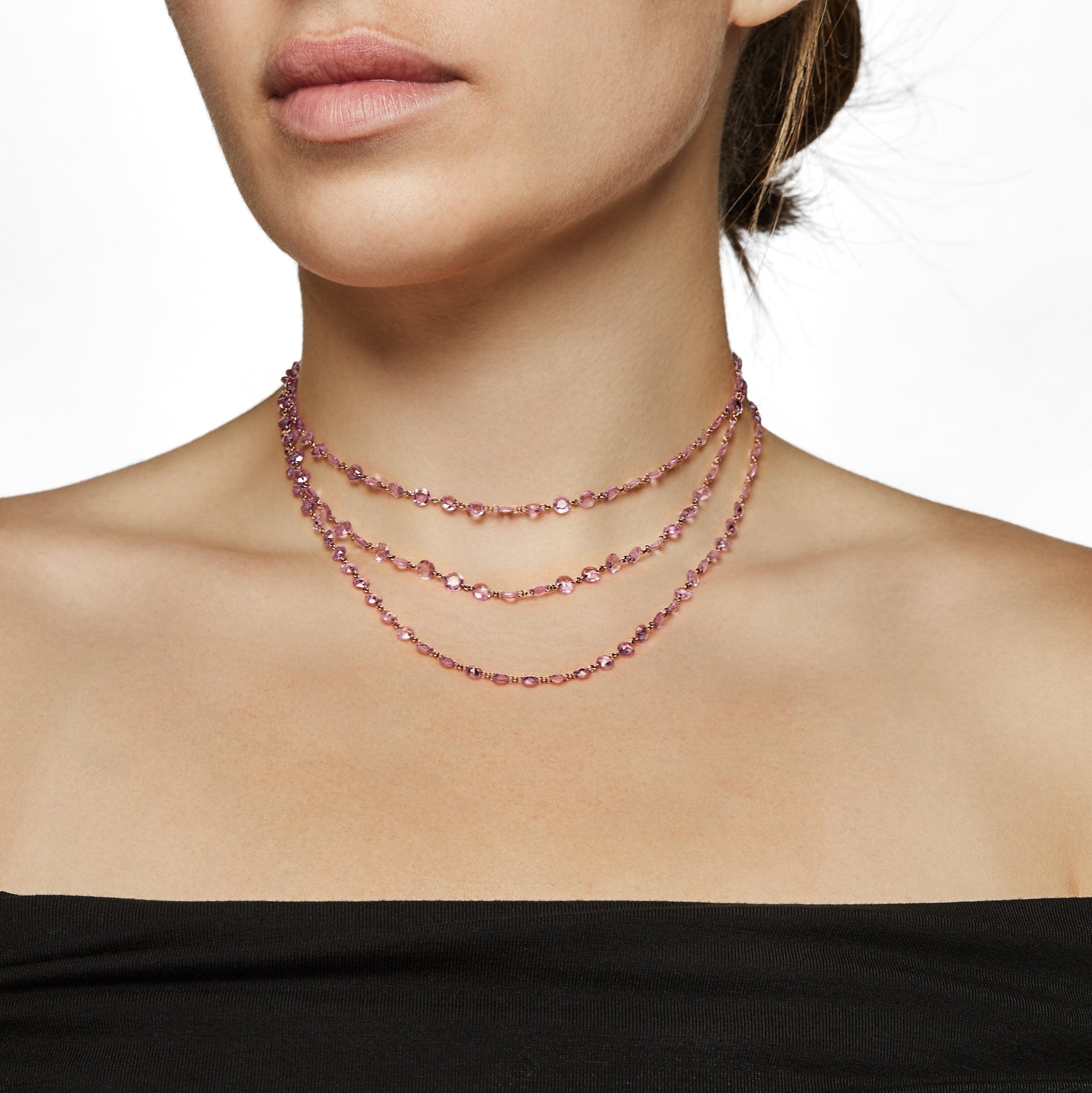 Rose-Cut Pink Sapphire Necklace in Rose Gold