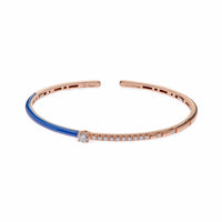 Rose Gold Blue Enamel Diamond Cuff Bracelet