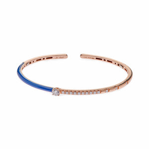 Rose Gold Blue Enamel Diamond Cuff Bracelet