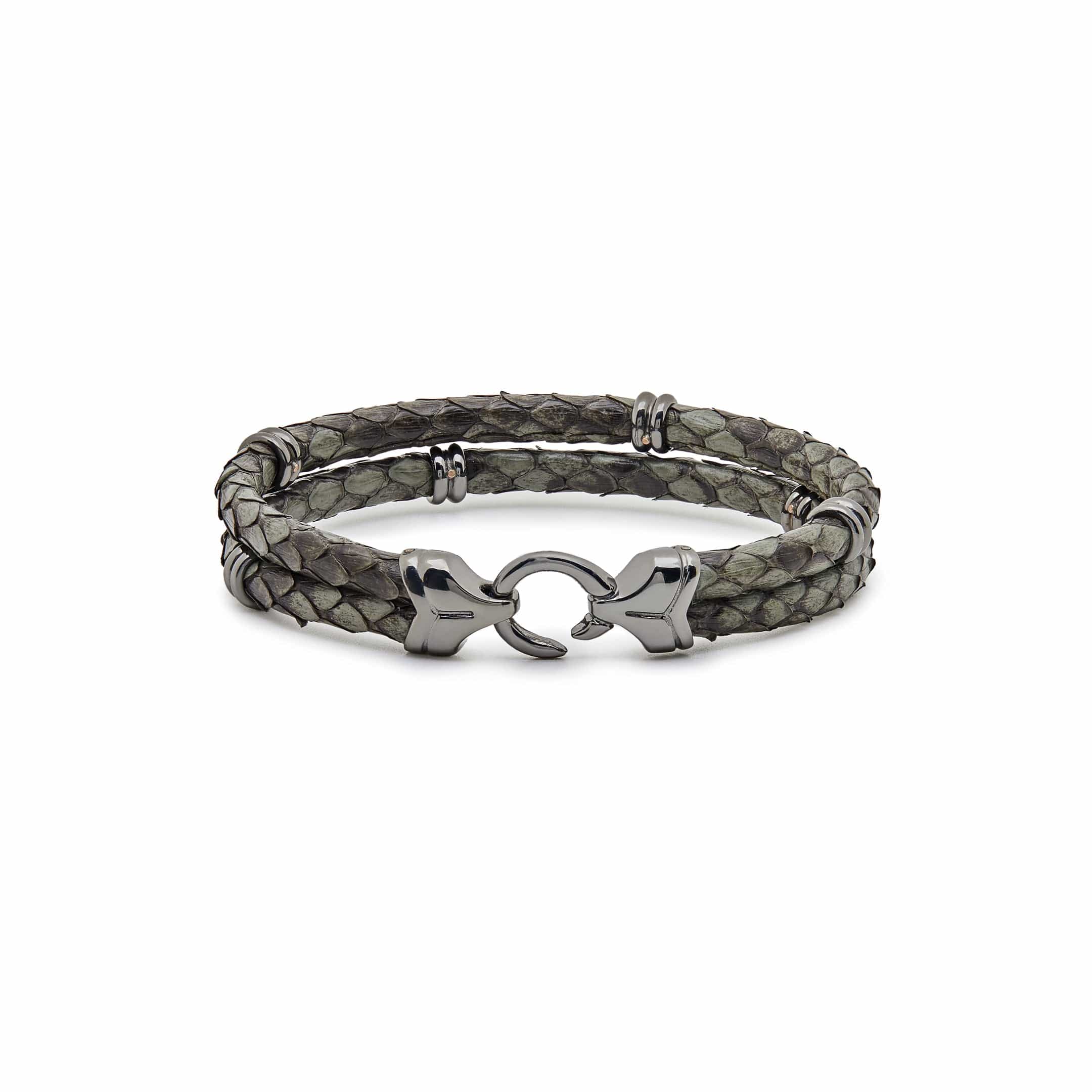 Silver Python With Black Plated Pendants Bracelet