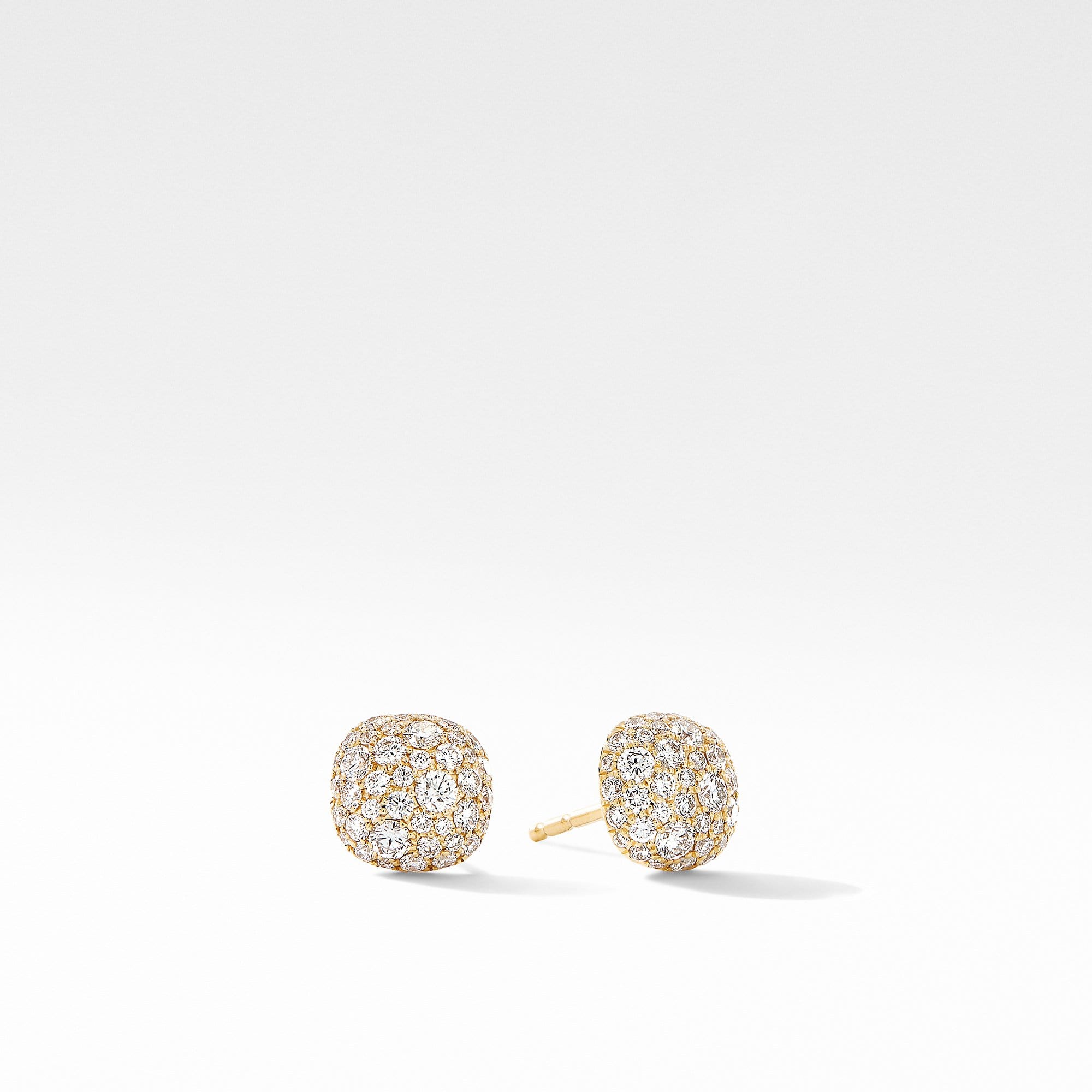 Small Cushion Stud Earrings in 18K Yellow Gold with  Pave Diamonds
