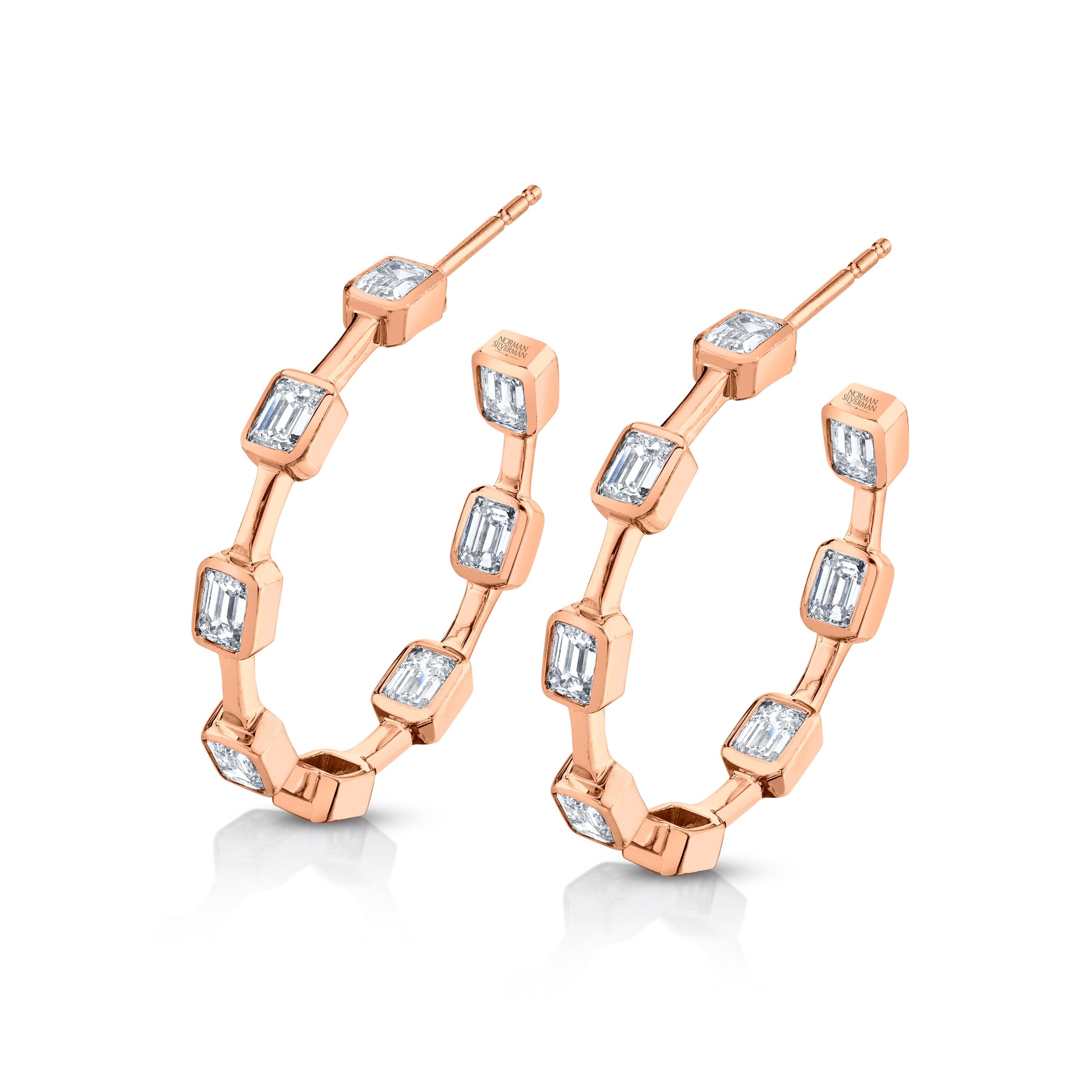 Emerald Cut Diamond Bezel Set Earrings