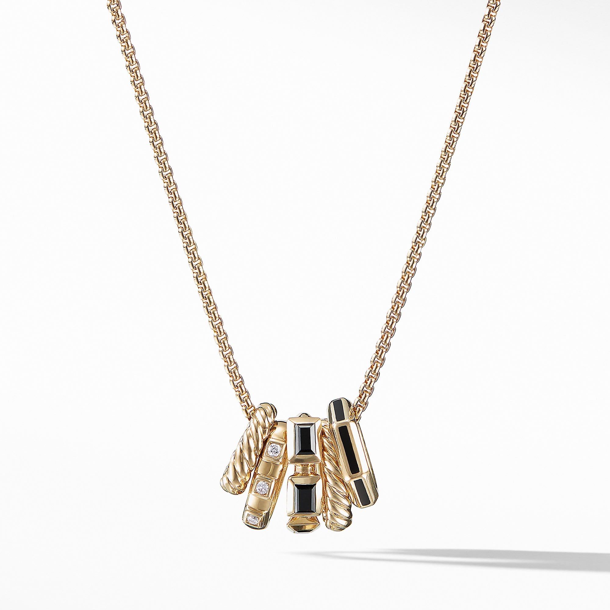 Stax Color Pendant Necklace with Black Spinel, Black Enamel and Diamonds in 18K Gold