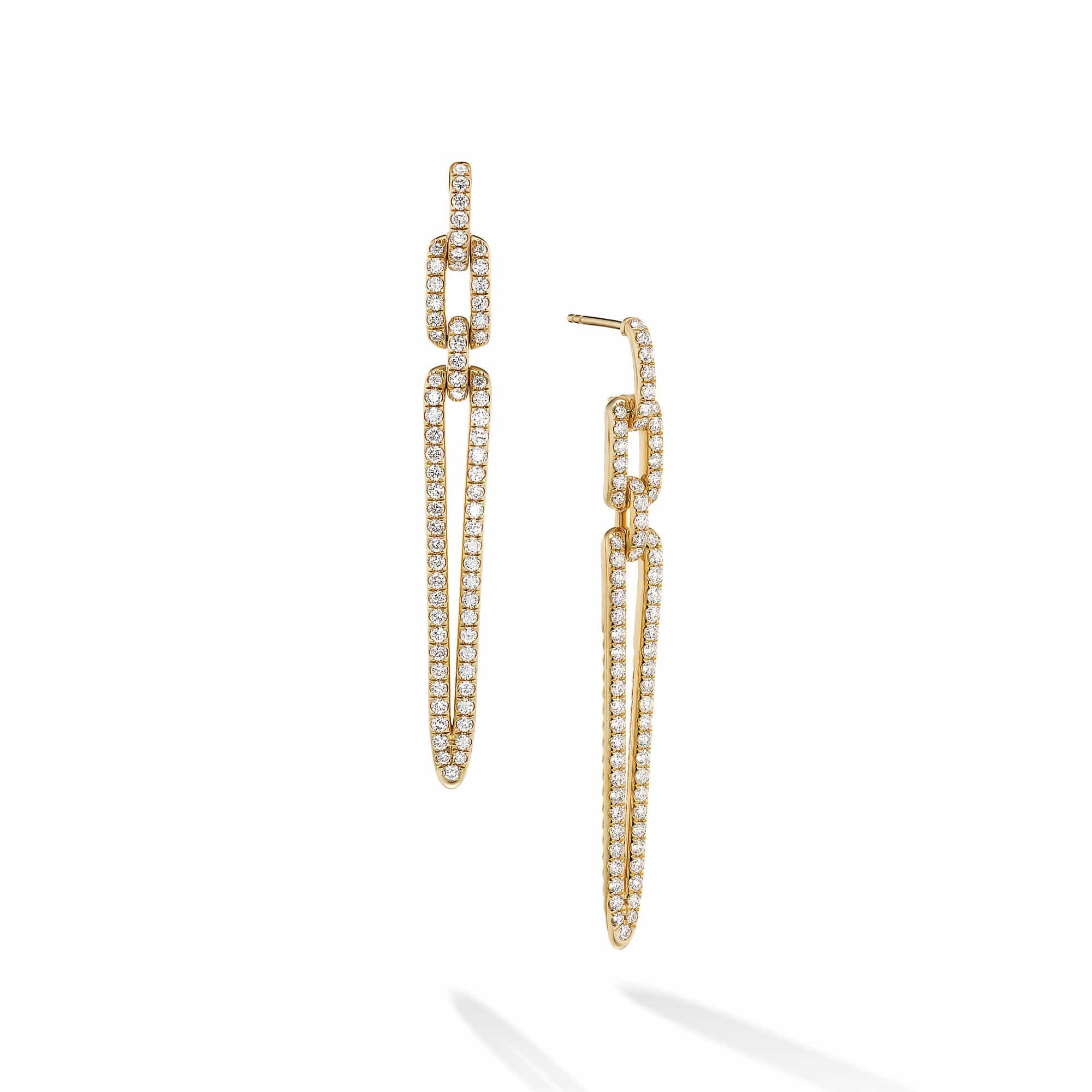 Stax Elongated Drop Earrings in 18K Yellow Gold with Pave Diamonds