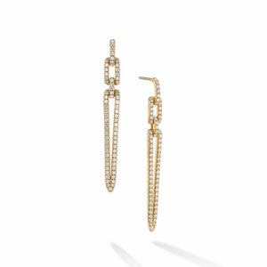 Stax Elongated Drop Earrings in 18K Yellow Gold with Pave Diamonds