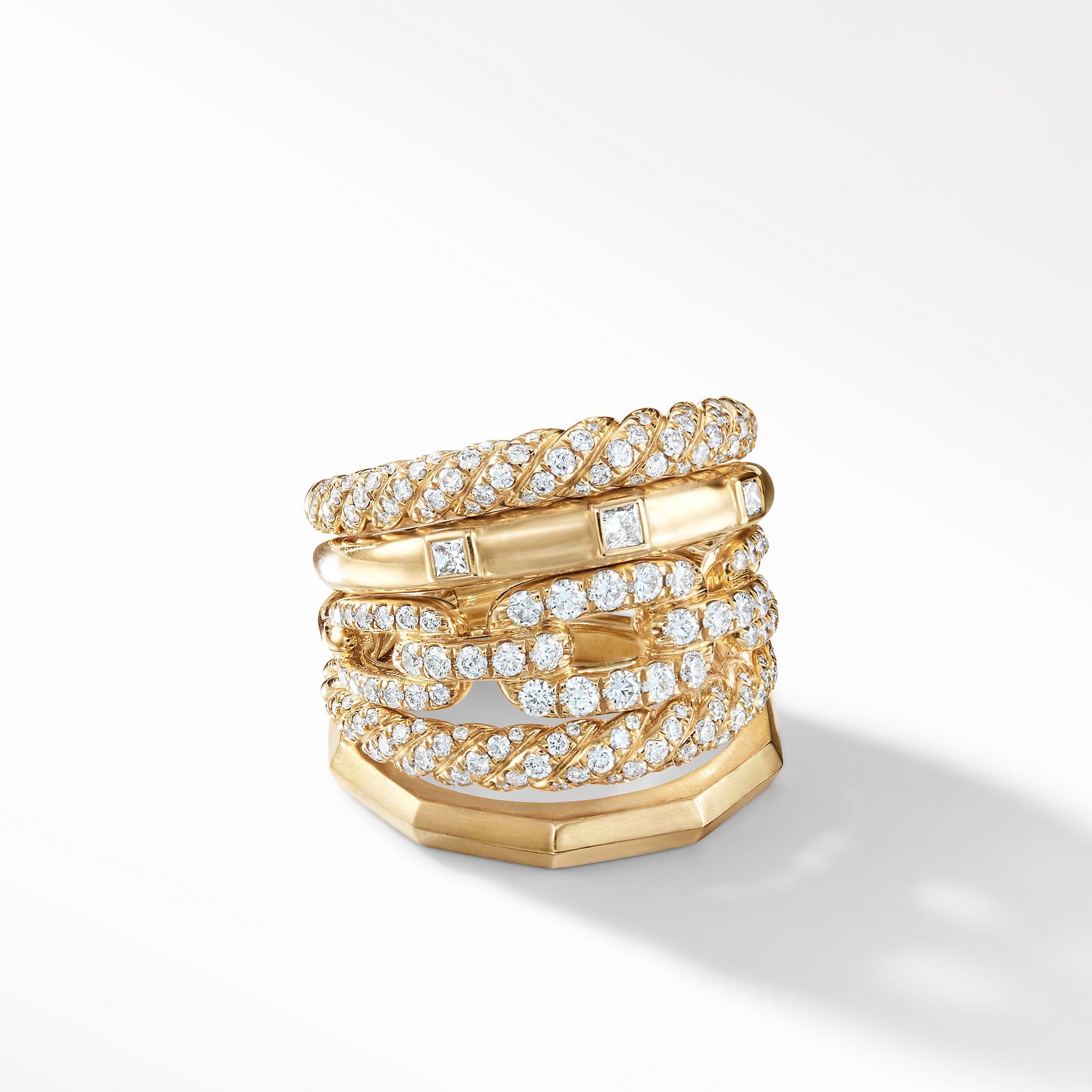 Stax Five Row Ring with Diamonds in 18K Gold, 21mm