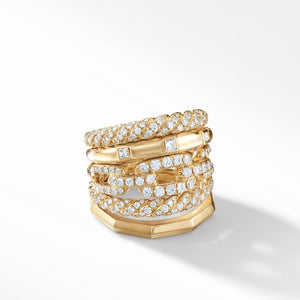 Stax Five Row Ring with Diamonds in 18K Gold, 21mm