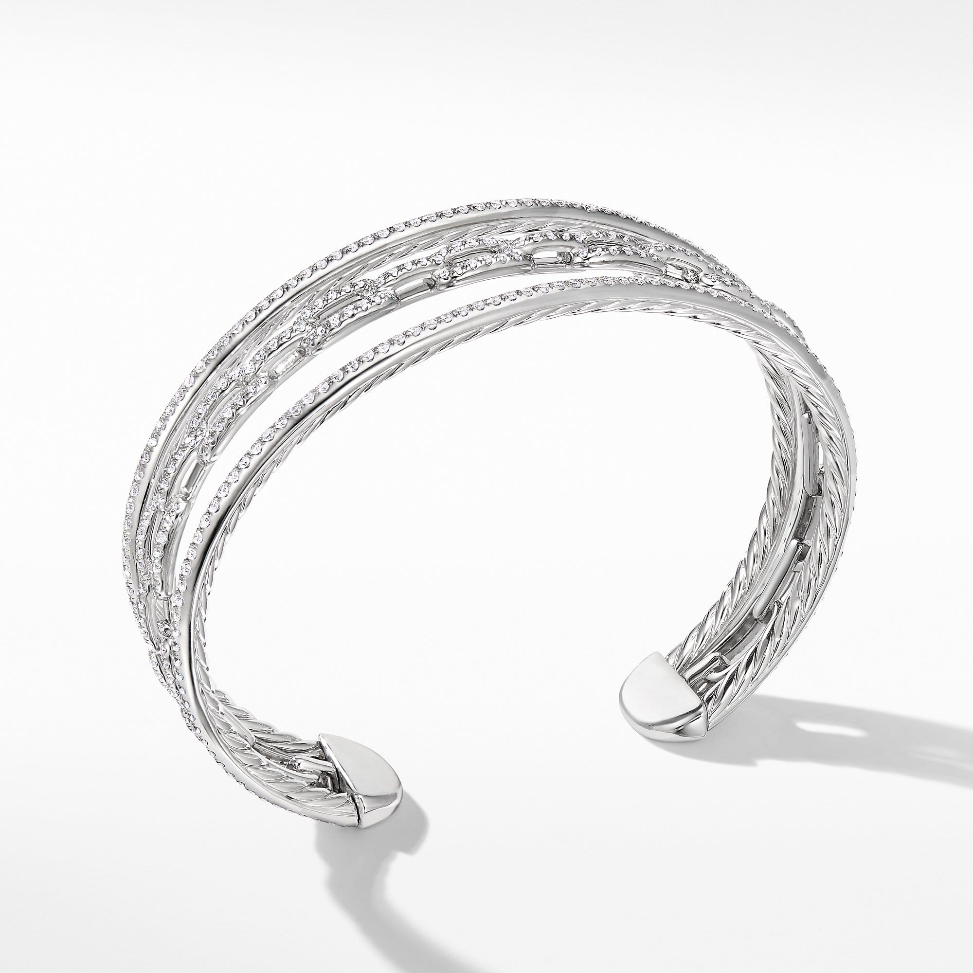 Stax Three-Row Chain Link Bracelet in 18K White Gold with Diamonds