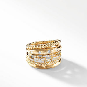 Stax Wide Ring with Diamonds in 18K Gold
