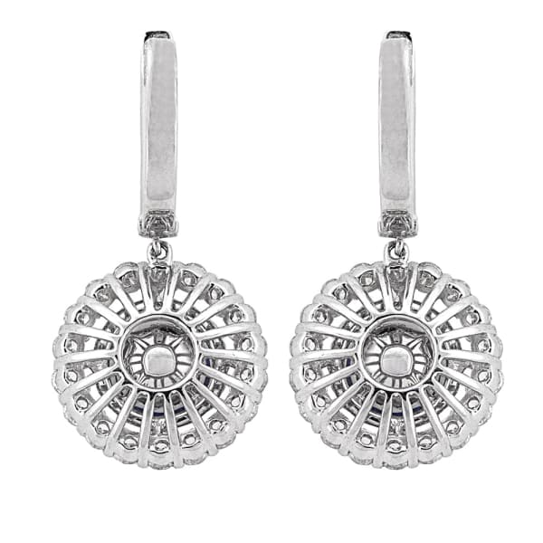 2.10ct. Diamond with Sapphire Center Stone Earrings Set In 18K White Gold, Prong Set