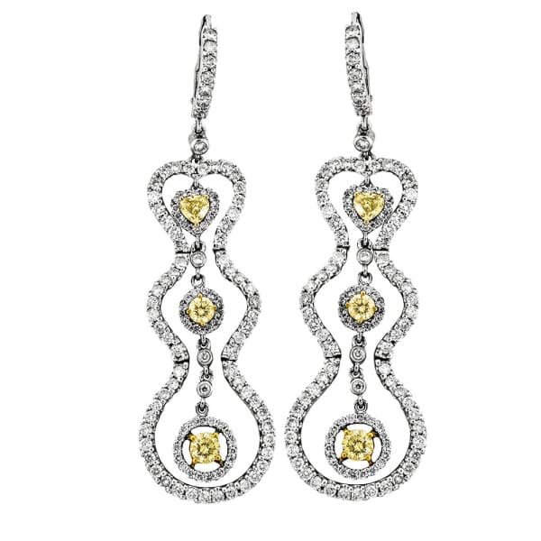 1.00ct. Yellow Diamond & 3.00 White Diamond Earrings Set In 18K White Gold, Prong Set