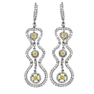 1.00ct. Yellow Diamond & 3.00 White Diamond Earrings Set In 18K White Gold, Prong Set