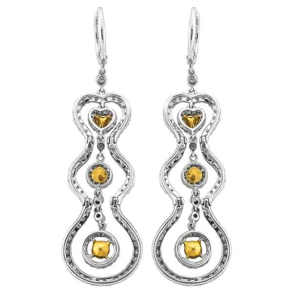 1.00ct. Yellow Diamond & 3.00 White Diamond Earrings Set In 18K White Gold, Prong Set