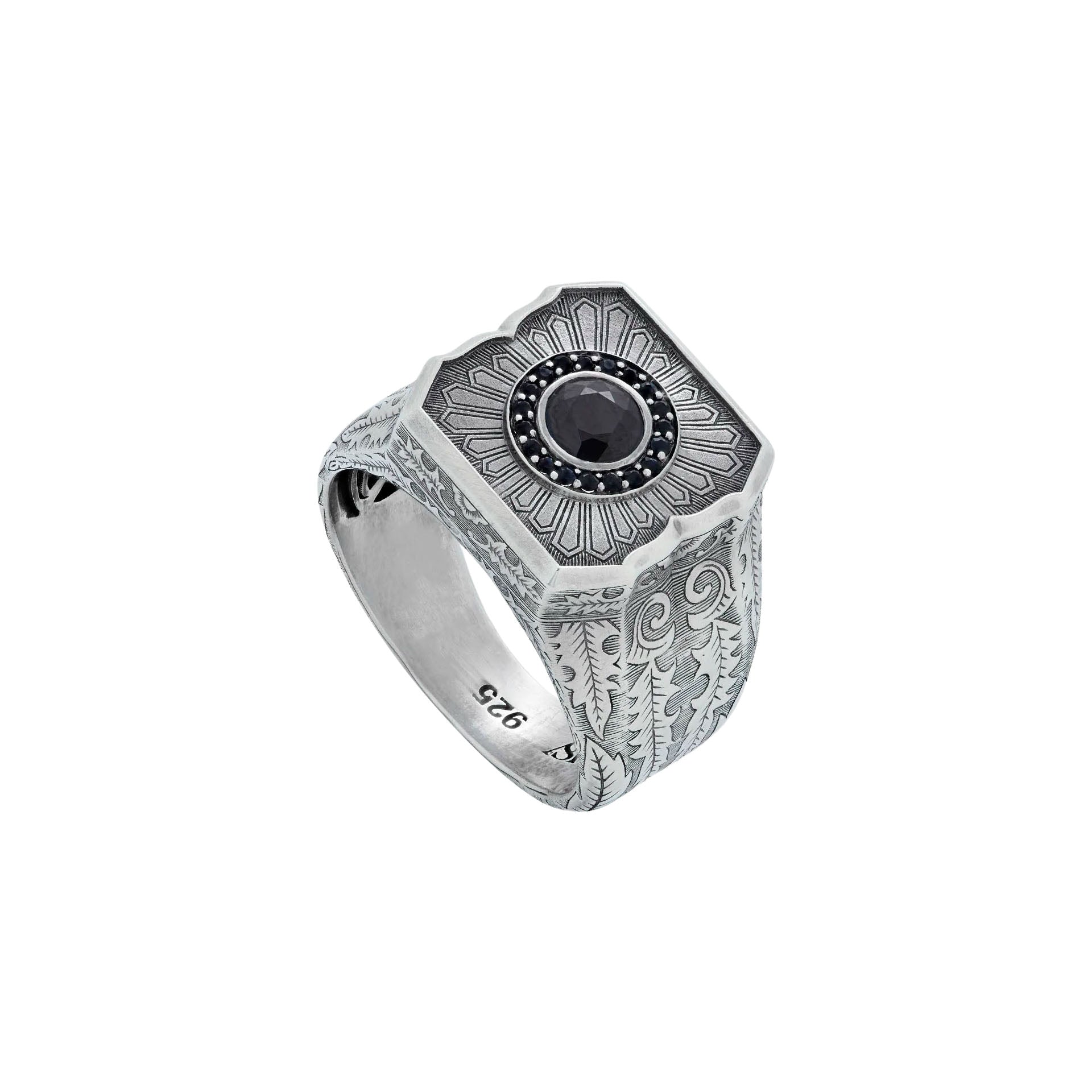Gun Metal Black Sapphire England Made Me Cuban Ring