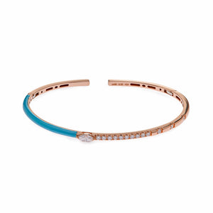 Teal Enamel Rose Gold Diamond Bangle
