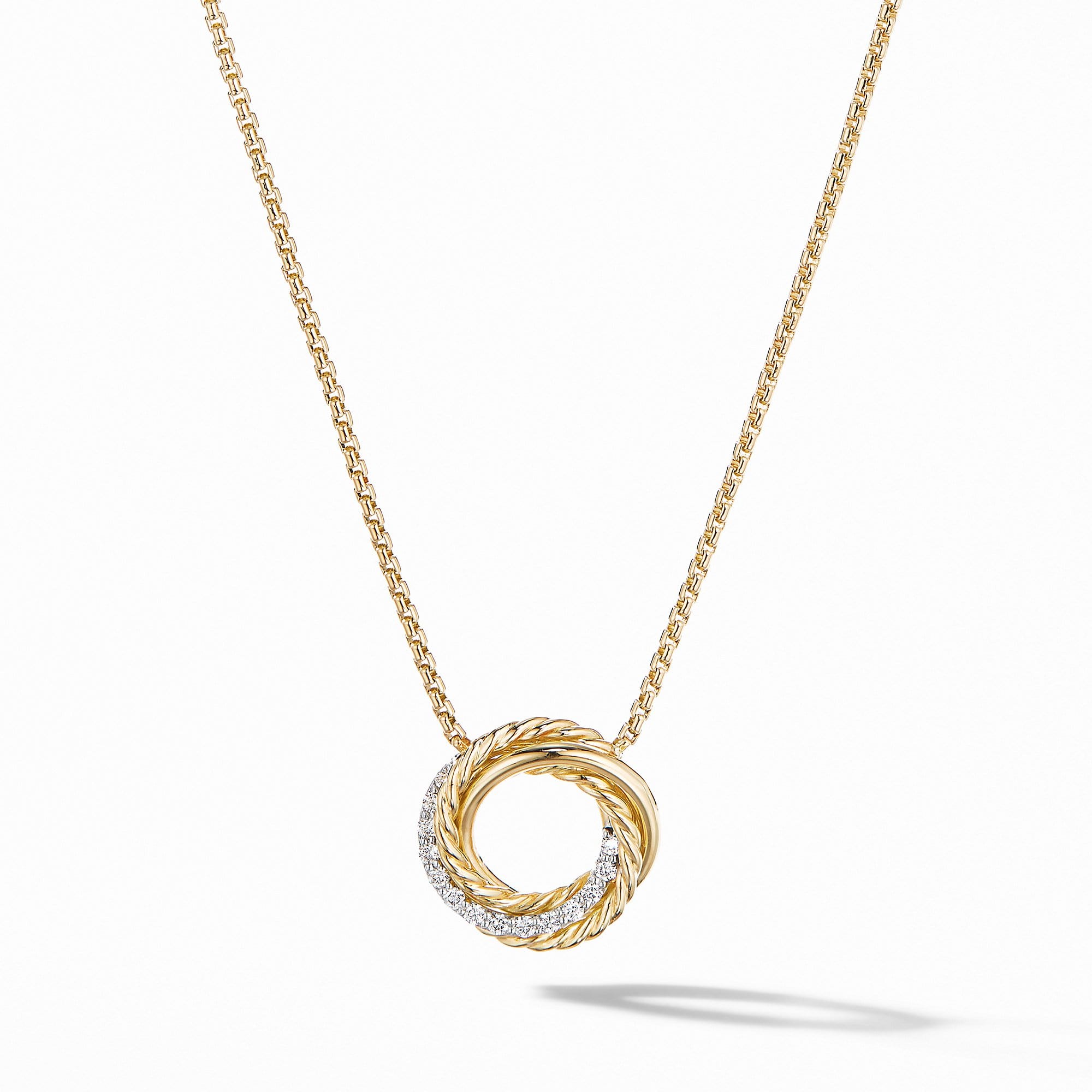 The Crossover Collection Mini Pendant Necklace in 18K Yellow Gold with Diamonds
