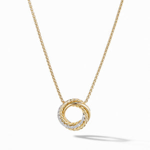 The Crossover Collection Mini Pendant Necklace in 18K Yellow Gold with Diamonds