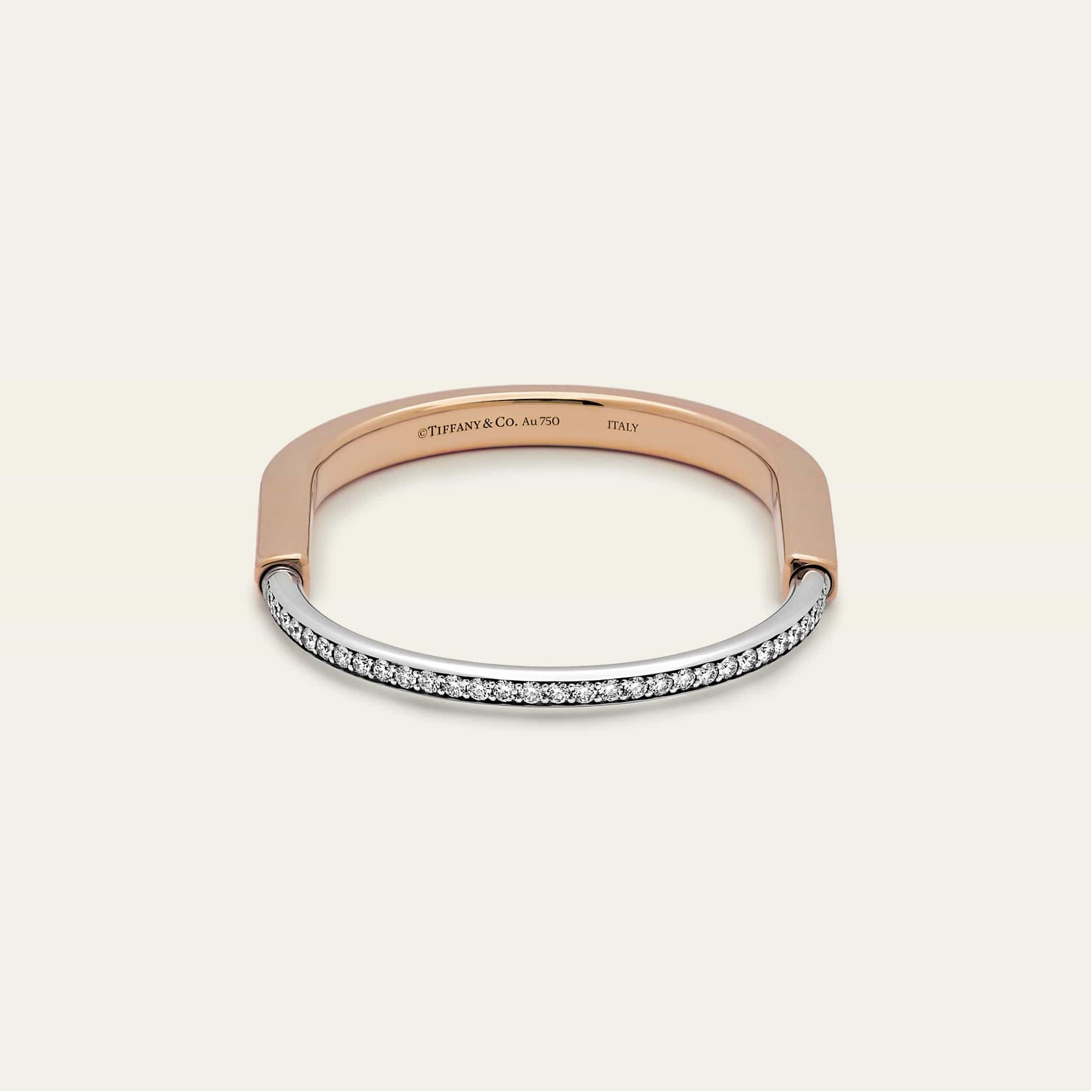Tiffany & Co. Lock Bangle Rose Gold and White Gold with Half Pavé Diamonds 70158337