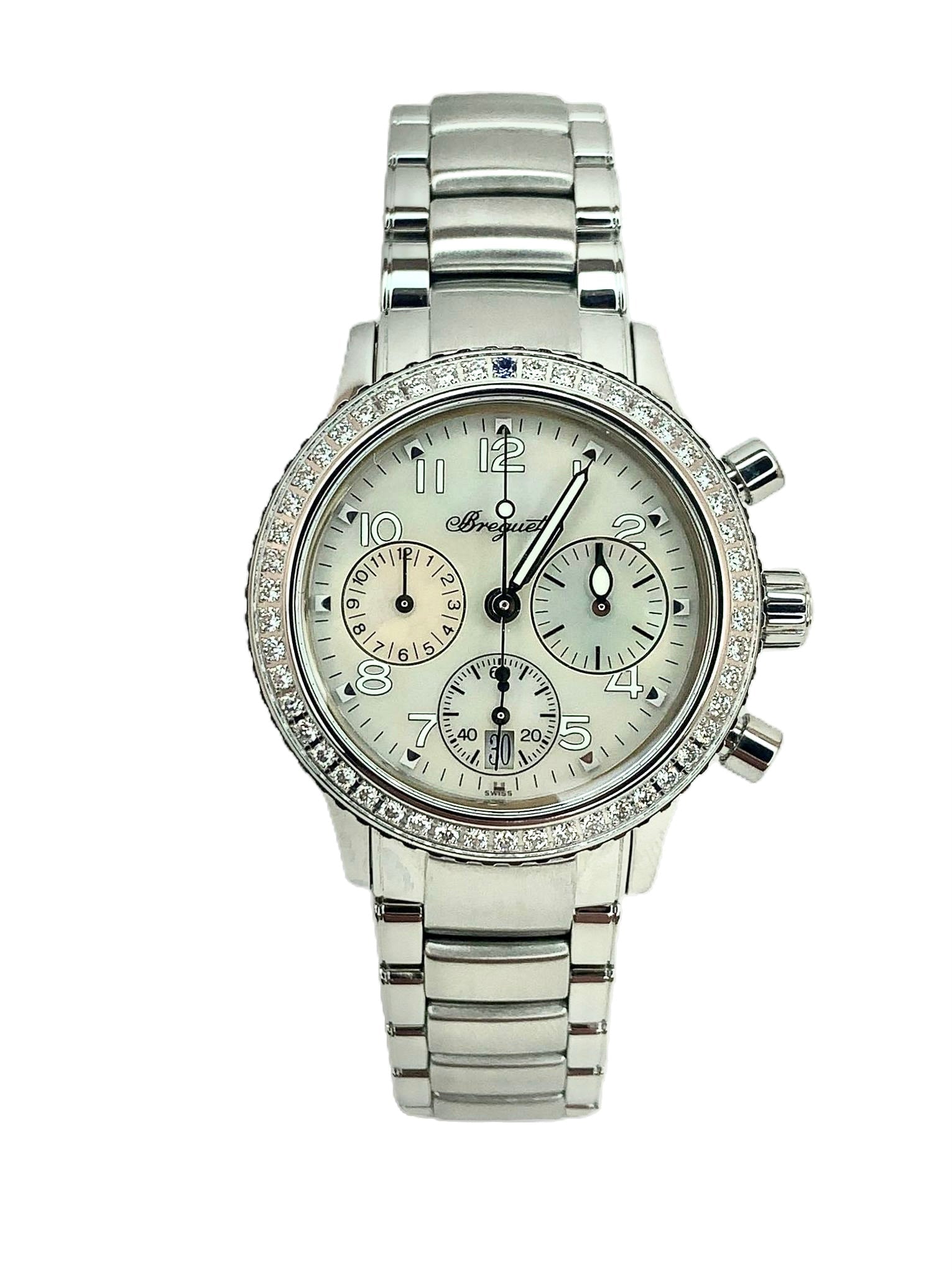 Breguet Type XX/Type XXI Transatlantique Chronograph Stainless Steel & Diamonds Ladies Watch