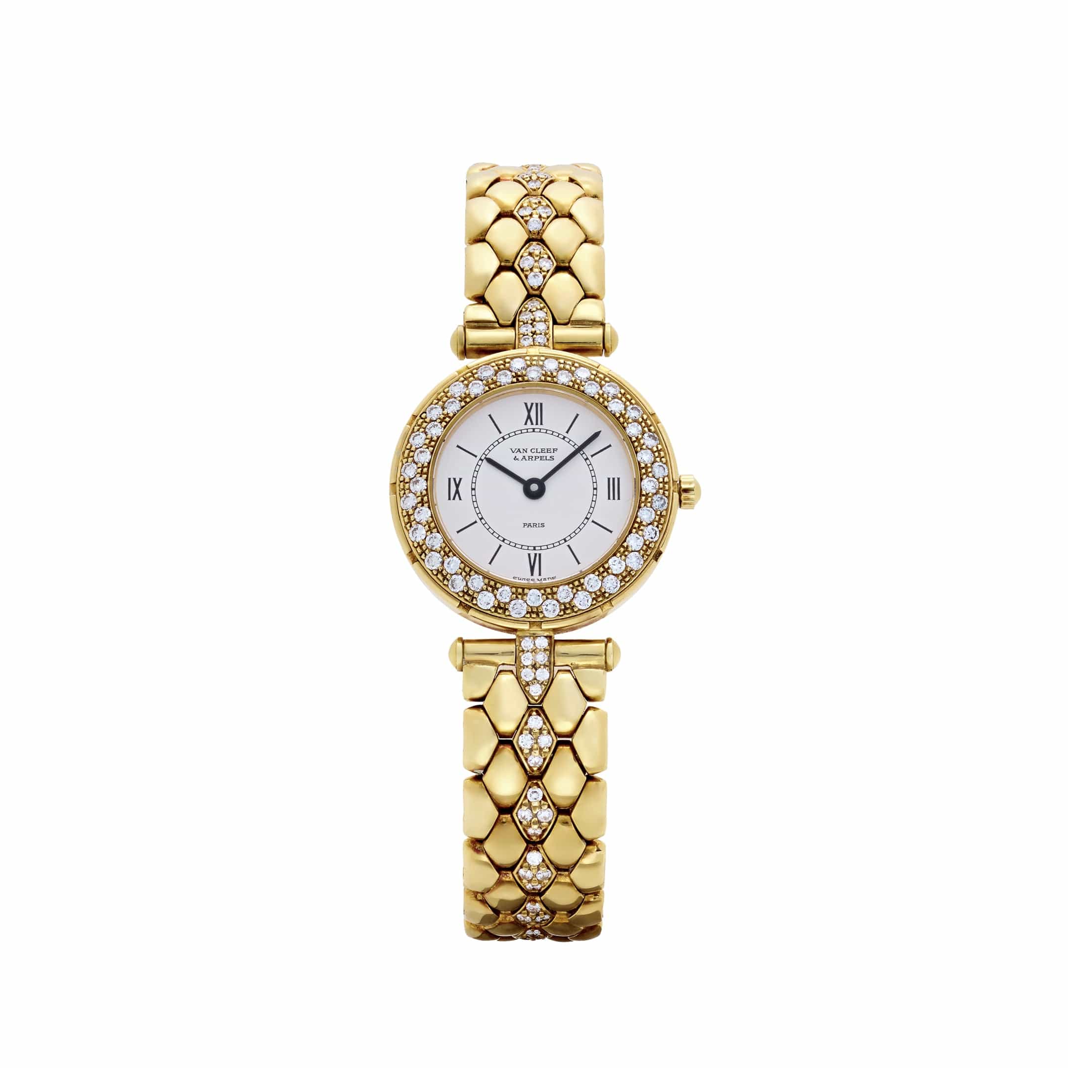 Van Cleef & Arpels Classique 13607B2 Yellow Gold White Dial Diamonds Quartz