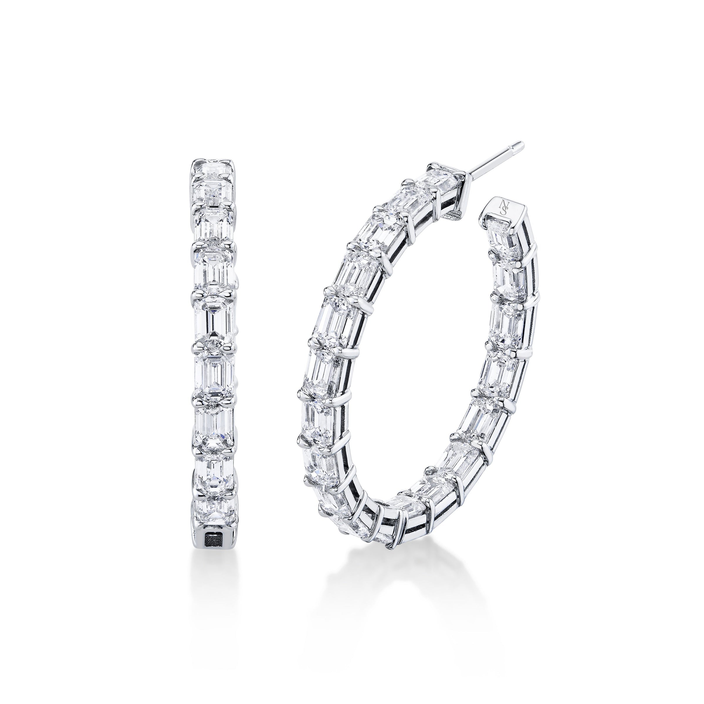 Emerald Cut Diamond Hoop Earrings