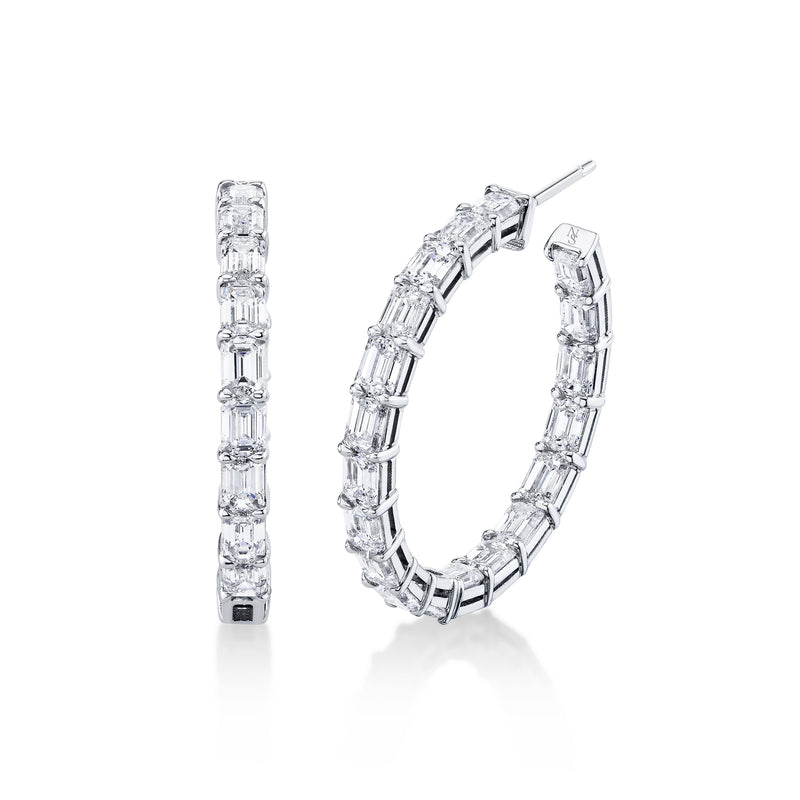 Emerald Cut Diamond Hoop Earrings