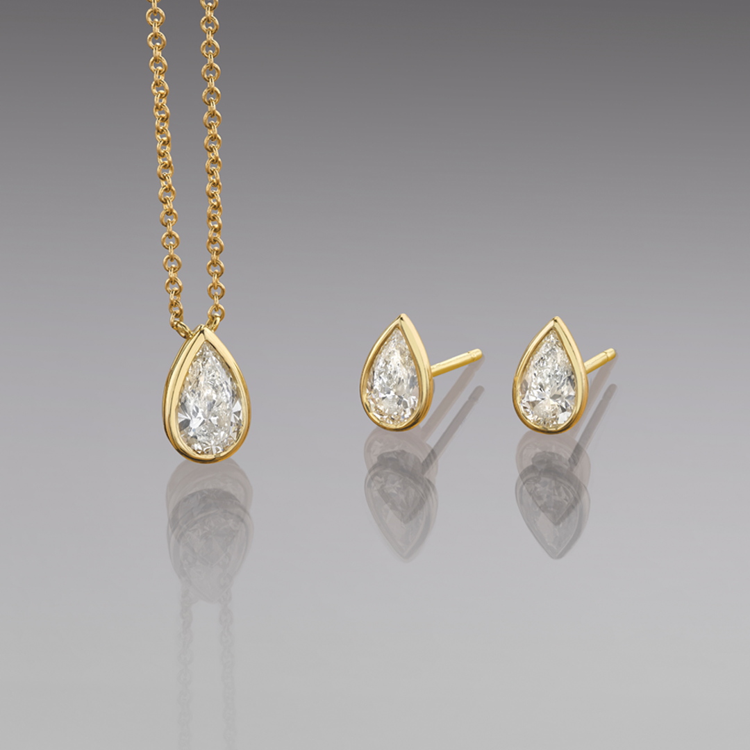 Pear Diamond Bezel Set Studs