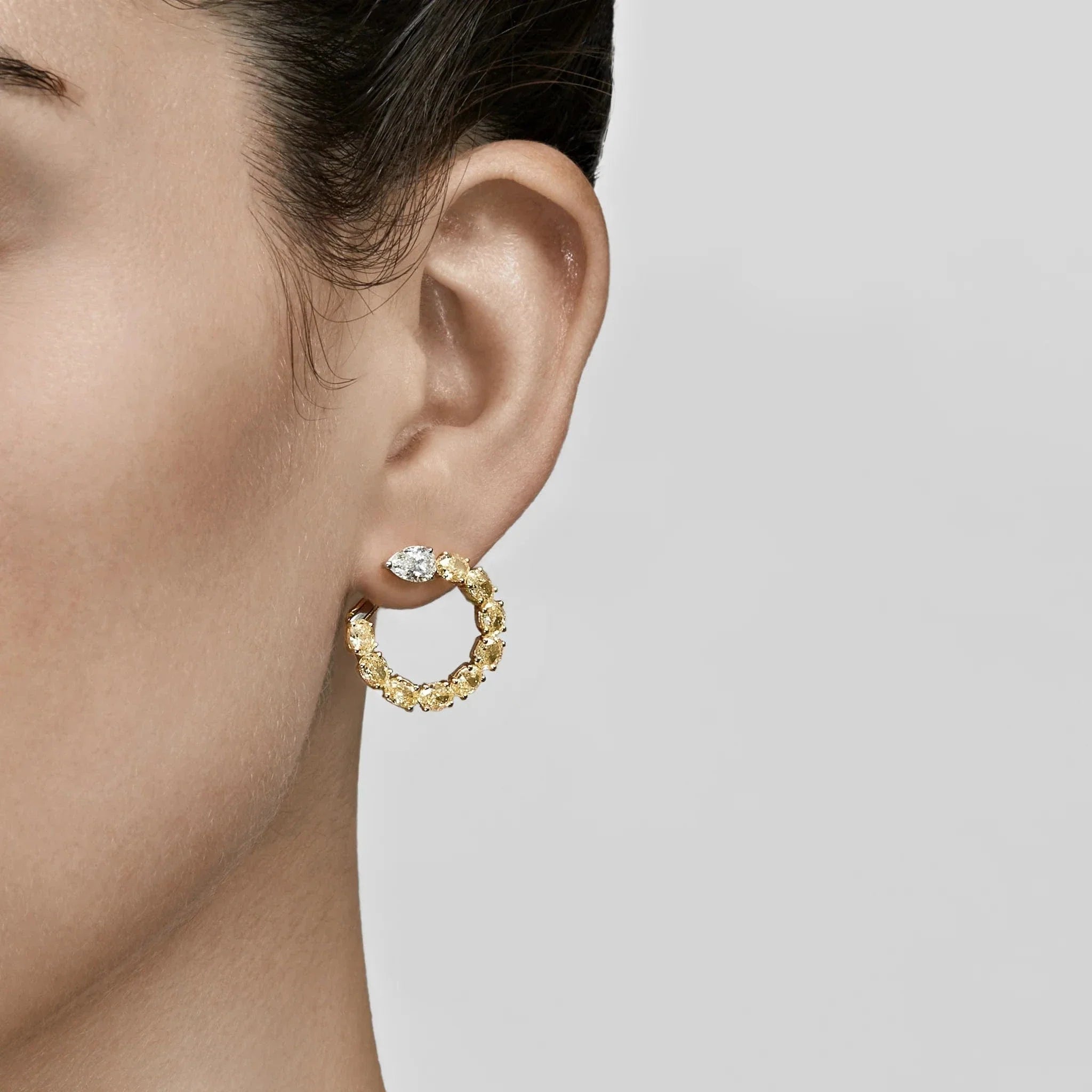 White and Yellow Diamond Pear-Shaped Spiral Earrings