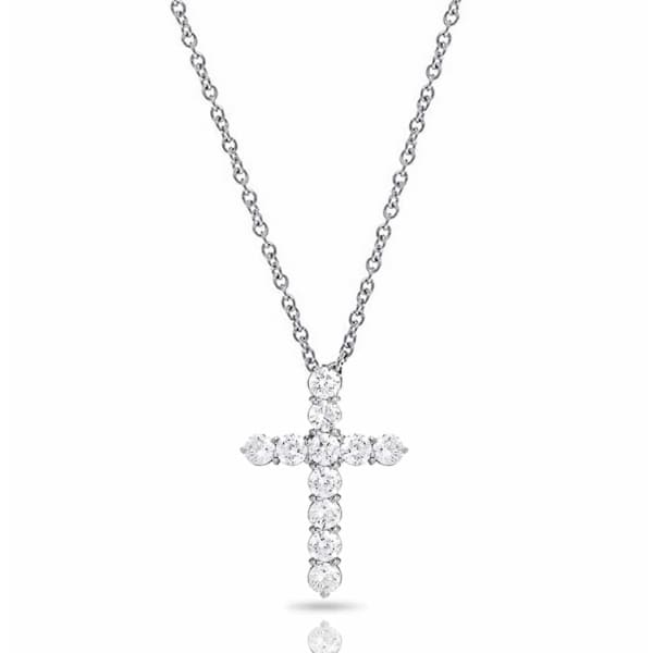 2.15ct. Natural Diamond Cross Pendant Set In 14K White Gold, Prong Set Brilliant Round Cut