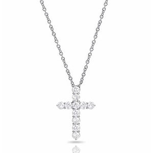 2.15ct. Natural Diamond Cross Pendant Set In 14K White Gold, Prong Set Brilliant Round Cut