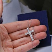 2.15ct. Natural Diamond Cross Pendant Set In 14K White Gold, Prong Set Brilliant Round Cut