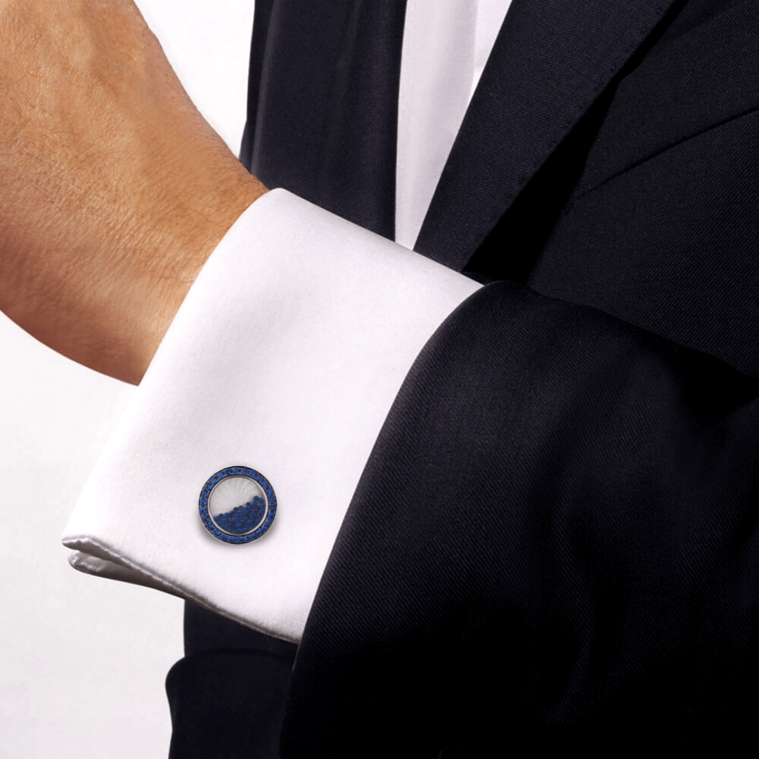 White Gold Cufflinks - 18k Pinctada Maxima - Côtes de Genève Pattern